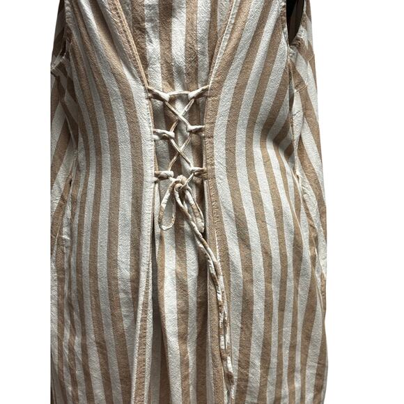 Old Navy Button Down Dress Size XL Sleeveless Striped Lace Up Back Linen Blend - Picture 5 of 7
